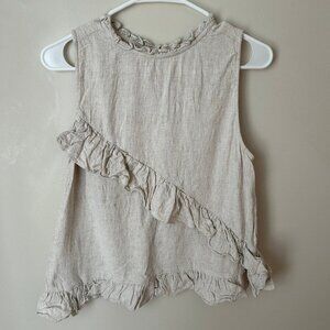 Hyfve Beige Ivory Oatmeal Linen Blend Ruffle Sleeveless Babydoll Top Size Medium